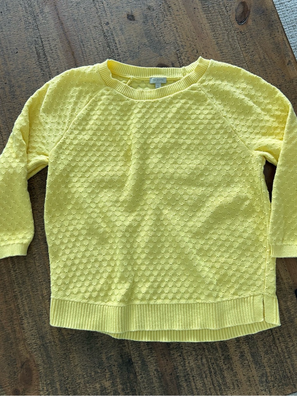 Talbots Lemon Yellow Textured Crewneck Sweater